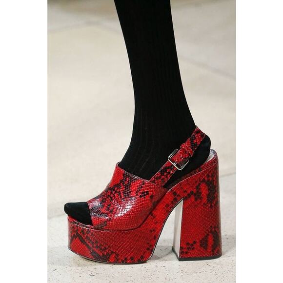 Miu Miu Red Black Snakeskin Embossed Leather Platform Block Heel Sandals IT 40 - Picture 3 of 13